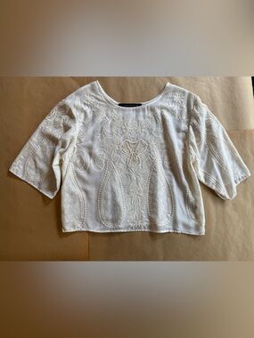 Zara Sheer Embroidered Boxy Women's Top - Ivory